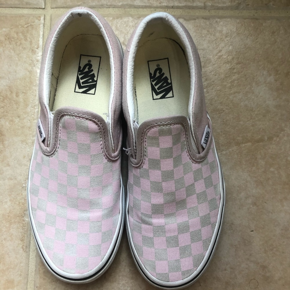 Girls pink/white Vans slip-ons